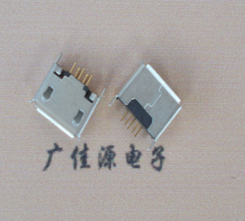 广东Micro usb立插180度 5p针加长2.0mm卷边雾锡